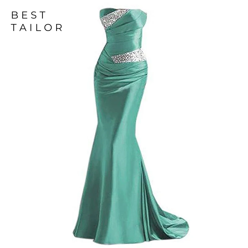 Zilveren Moeder van de Bruid Jurken voor Bruiloften Satin Mermaid Bruiloft Gast Jurken Kralen Strapless Avond Lange Farsali Madrinha Zilveren Moeder van de Bruid Jurken voor Bruiloften Satin Mermaid Bruiloft Gast Jurken Kralen Strapless Avond Lange Farsali Madrinha
