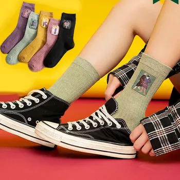 

Warm Harajuku Kawaii Women Socks Cute Girls Animals Print Funny Socks Abstract Oil Painting Korean Style Art Sokken Skarpetki