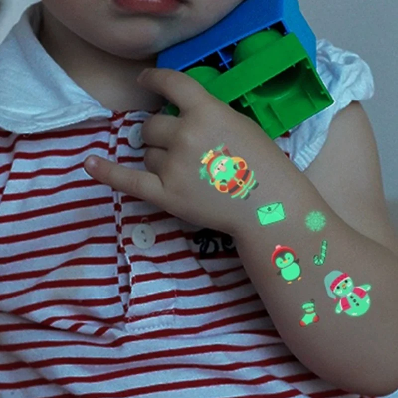 1 Sheet Luminous Kids Temporary Tattoo Sticker Fake Christmas Flash Waterproof Fashion Small Body Art For Child