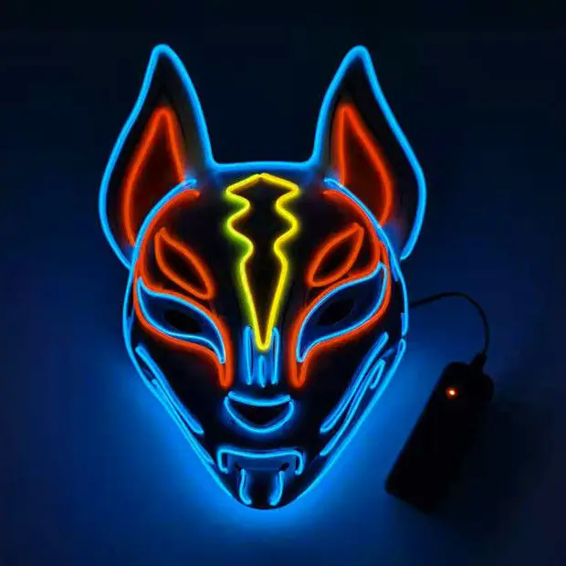 

Japanese Face Decor Stage Bar Neon Fox Led Mask Light Cosplay Mask Halloween Party Rave Led Mask Dance DJ Payday Costume Props