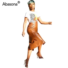 Новинка, весенне-Летняя женская одноцветная юбка из искусственной кожи, женская Юбка До Колена на пуговицах с высокой талией, прямые юбки карандаш для ночного клуба