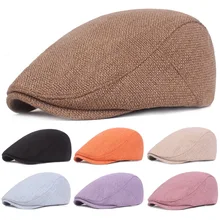 Мужские льняные хлопковые береты, шапка для путешествий, однотонные кепки для гольфа