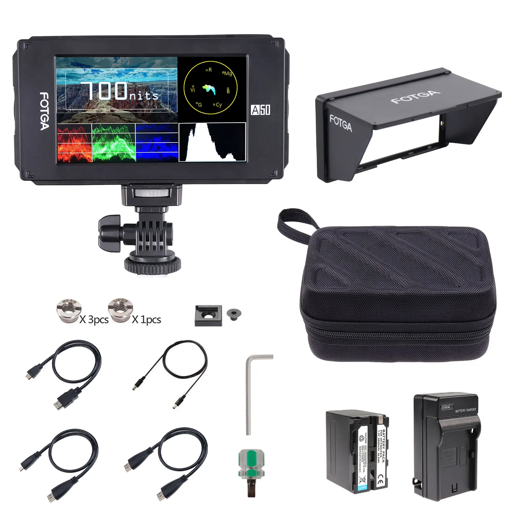 Fotga DP500IIIS A50 5" FHD Video On-Camera Field Monitor Touch Screen 1920x1080 700cd m2 4K for F970 A7 GH5