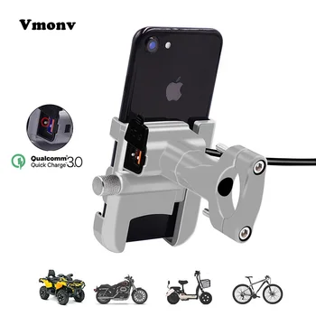 

Vmonv Rorating Motorcycle Handlebar Phone Holder USB Quick Charger 3.0 Bicycle Rearview Stand for 4-6.5 inch Mobile Phone Mount
