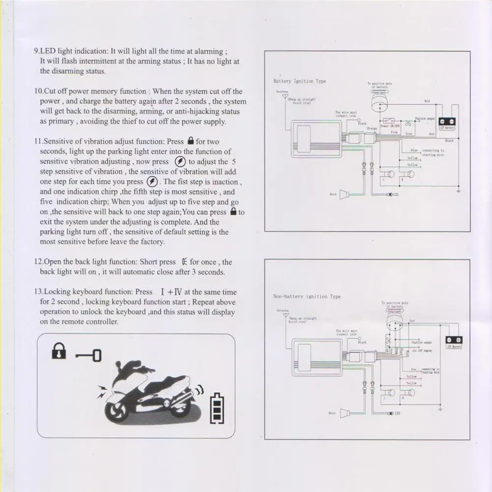 Два способа Анти-кражи система тревоги мотоциклов Системы оборудование мотоцикл 2 способ сигнализации Автозапуск Анти-кражи вибрации Сенсор ЖК-дисплей пульт дистанционного управления
