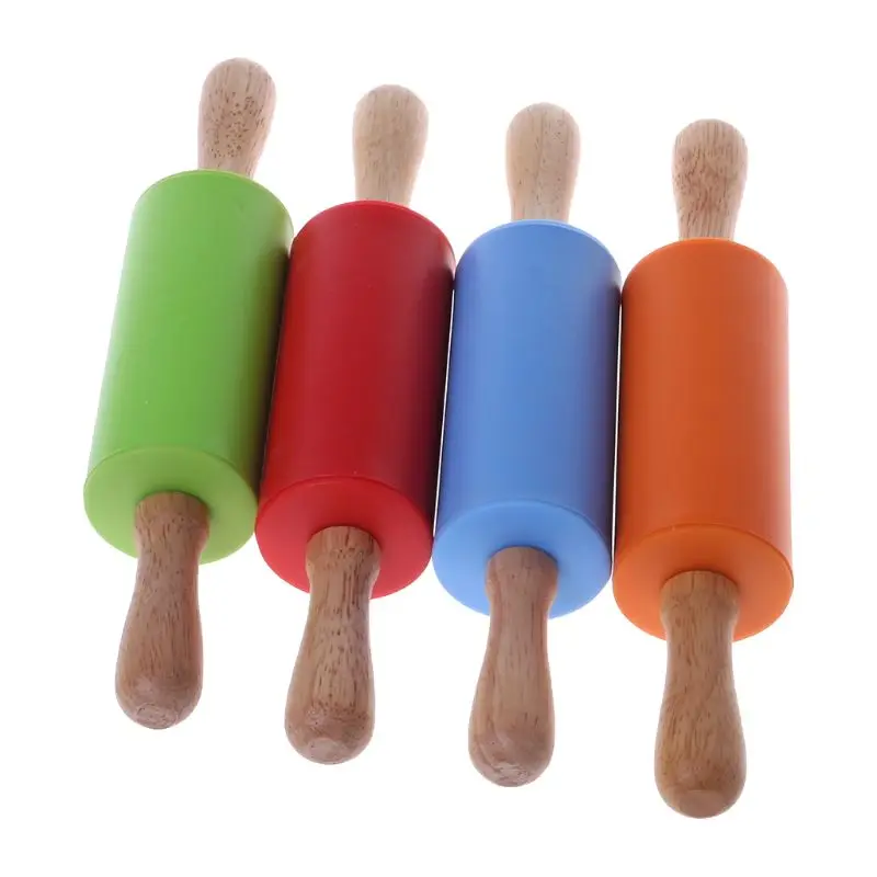 Силиконовая мини Скалка ролики деревянная ручка Скалка антипригарный детский кухонный инструмент для приготовления пищи выпечки высокое качество и абсолютно