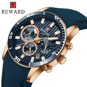

REWARD Casual Sport Watches for Men Blue Top Brand Luxury Military Wrist Watch Man Clock Silicon Fashion Chronograph Wristwatch