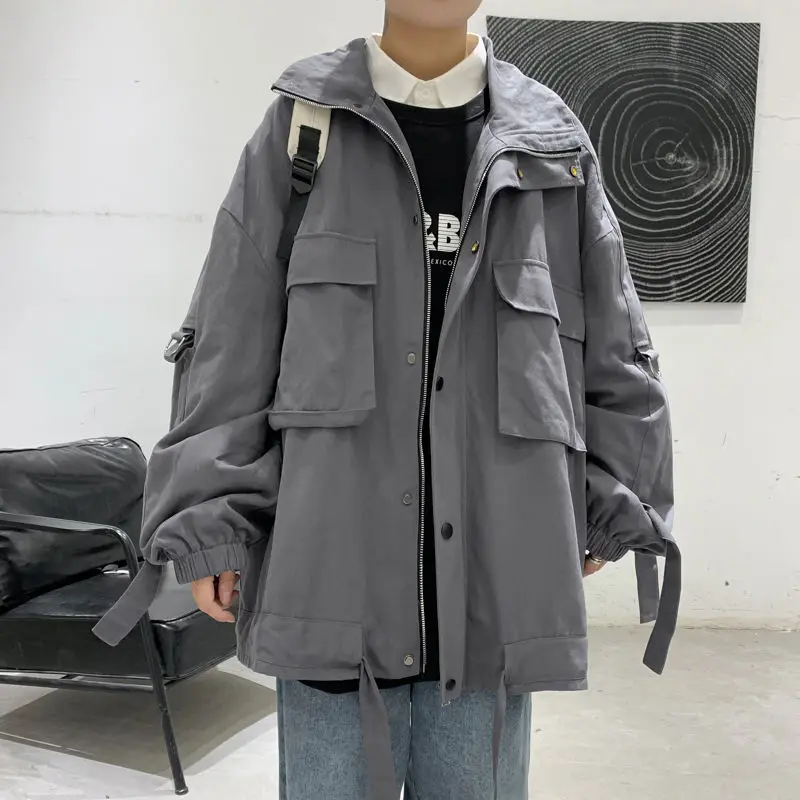 

Autumn Cotton Jacket Men's Fashion Solid Color Multi-pocket Tooling Jackets Mens Streetwear Loose Hip-hop Bomber Jacket Men