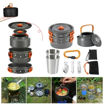 

8pcs Teilig Cooker Aluminium Alloy Portable Practical Camping Pot Set Cooking Pot Cooking Tool Set For Outside Hiking