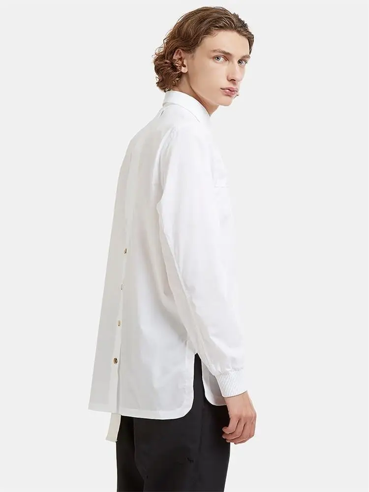 Men's new classic white simple catwalk fashion trend back breasted design casual loose large size shirt