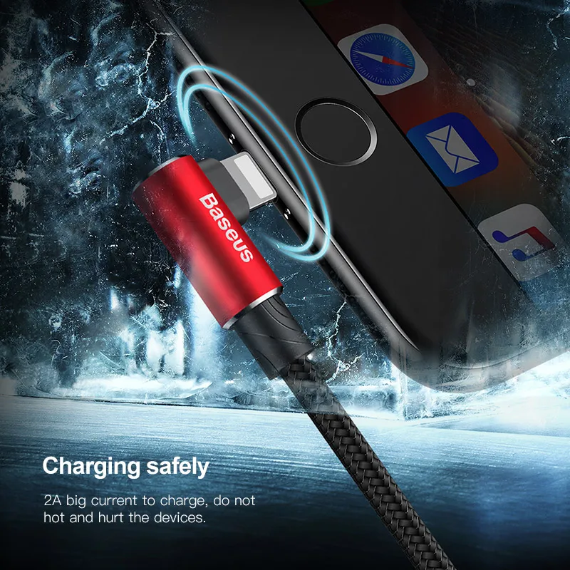 USB кабель Baseus для iPhone XR, USB кабель для зарядного устройства, локоть, 2А, кабель для быстрой зарядки для iPhone XS Max 11 Pro Max 8 Plus, USB кабель для передачи данных