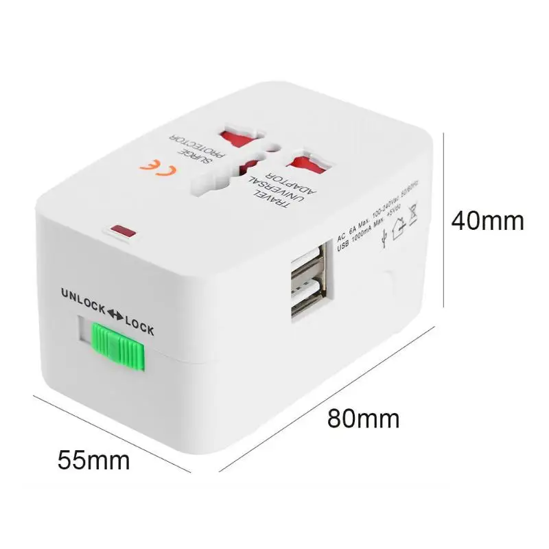 Многофункциональная Универсальная конверсионная розетка с двумя usb-разъемами для путешествий, компактный и портативный удобный переходник