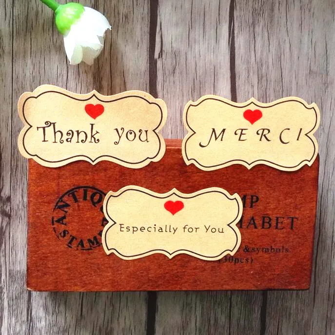 

80pcs/pack MERCI Long Flower Type Thank You Especially For You Red Heart Leather Color Sealing Sticker