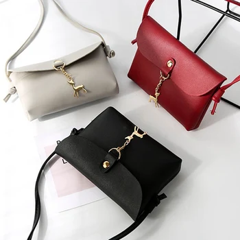 

Z 2019 Women Elegant New Style Fashion Design Candy Color Lady Shoulder Bag Metal Deer Pendant Solid Korean Mobile Phone Bag