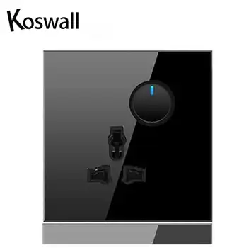 

Glass Panel Wall Universal Socket + 1 Gang 2 Way Pass Through On / Off Light Switch Switched With LED Indicator