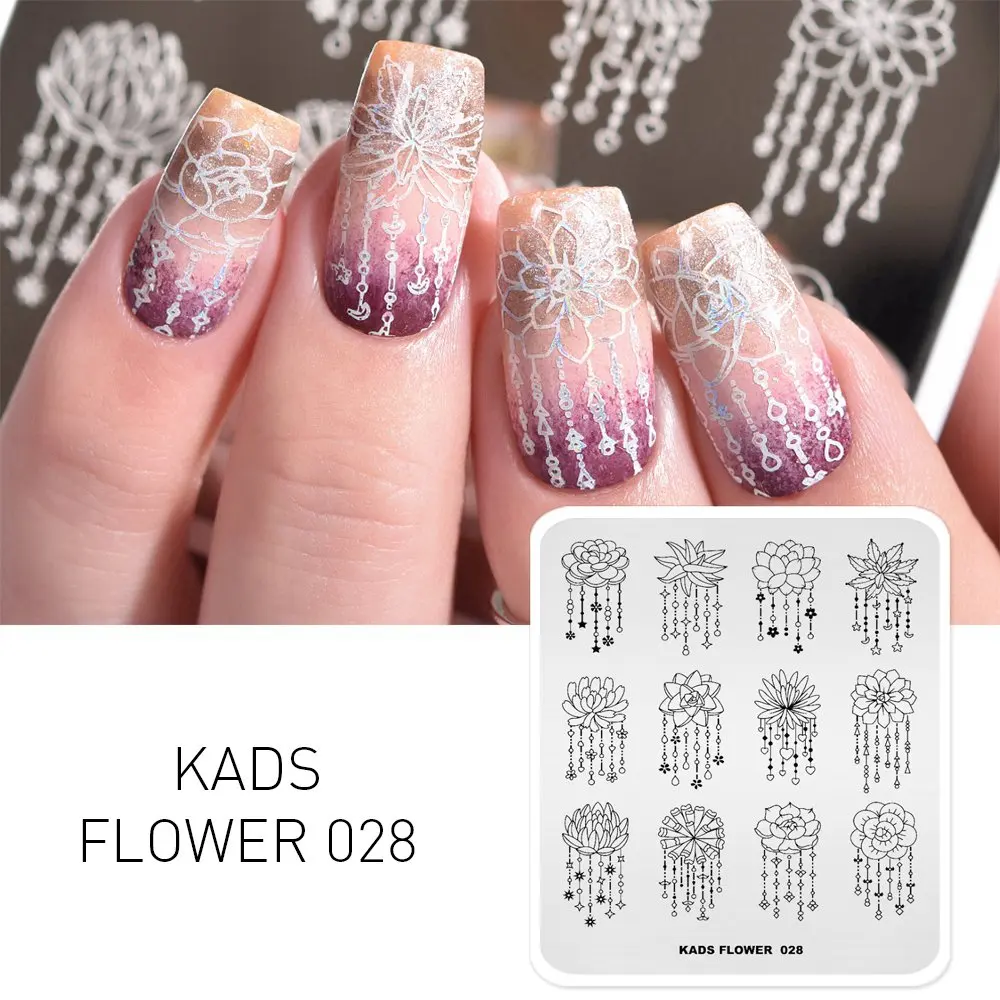 Flower 028 KADS пластины для штамповки ногтей 48 дизайнов цветок бабочка изображение дизайн ногтей штамп Шаблон трафарет для штамповки ногтей Маникюрный Инструмент - Цвет: Flower 028