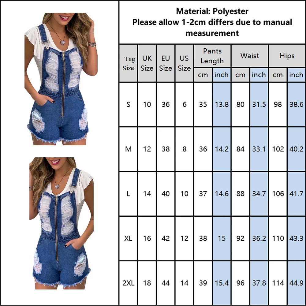 Women Ripped Denim Short Jumpsuit 2020 Fashion Square Collar Zipper Blue Overalls Casual Hole Playsuits Dungarees Rompers D30