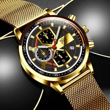 

Luxury Fashion Mens Watches Men Business Stainless Steel Mesh Belt Quartz Luminous Clock Calendar Date Man Casual Leather Watch