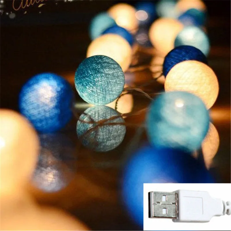 thumbnail image 1 of Guirnalda de luces decorativas de bolas de algodón para Navidad, hecha a mano, con hilo de 20/40 bolas, con pilas o USB, para fiestas familiares, 1 of 5