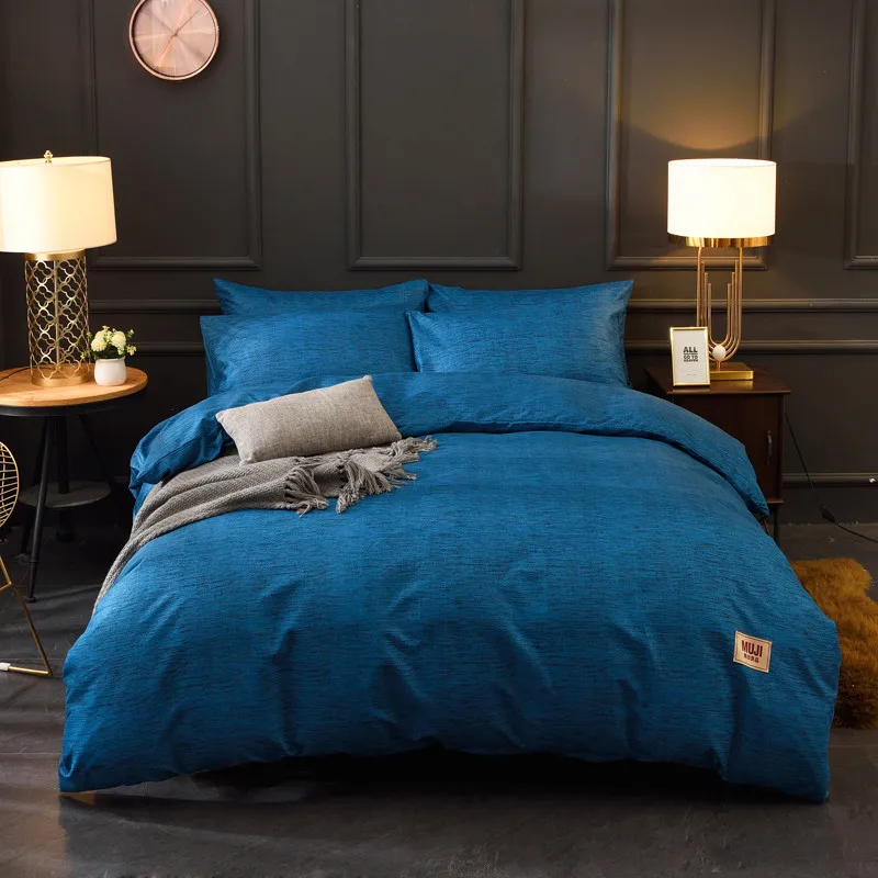 Luxury Style Warm 4pcs Duvet Cover Bed Sheet Pillowcases Solid Royal Blue Pink Grey Light Grey 1.5m 1.8m Bed Use Home Bed Set - Цвет: 1