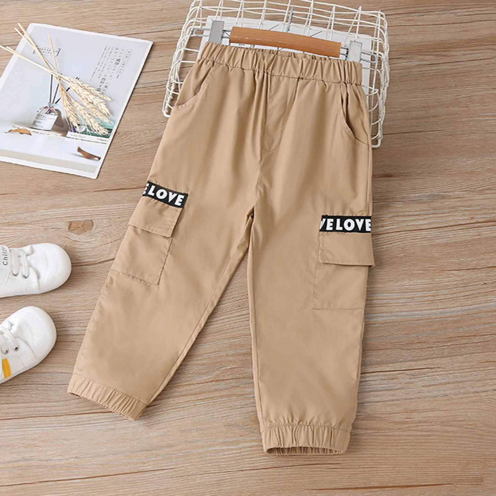 

Spring Autumn Kids Girls Cotton Sport Pants Fashion Casual Letters Printed Elastic Waistband Girls Cargo Pants Children Trousers