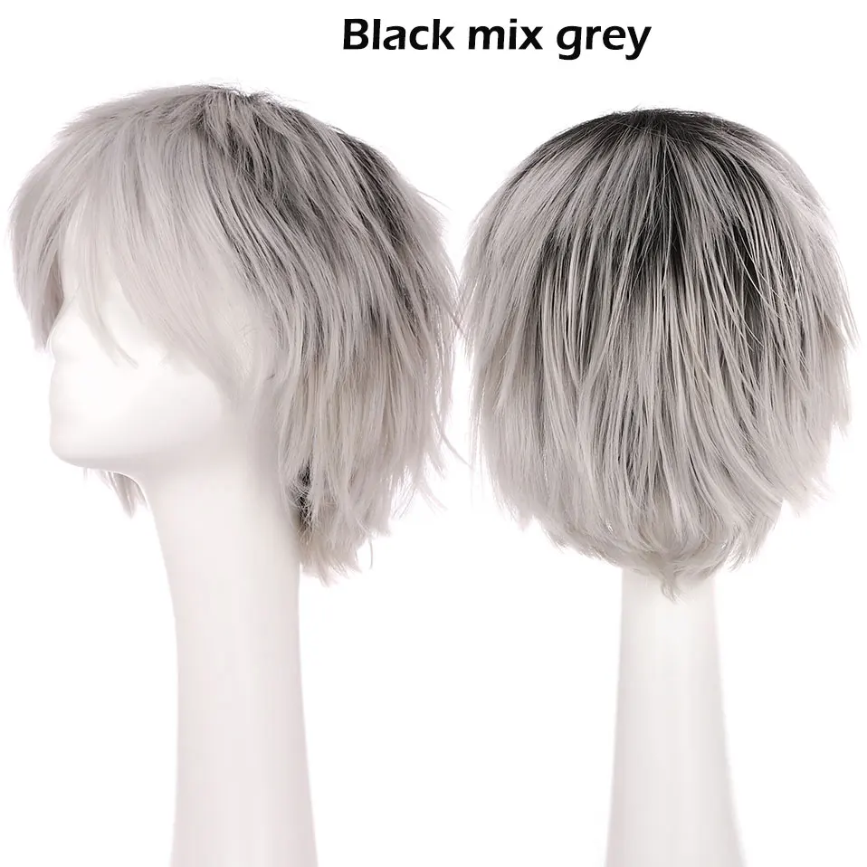 S-noilite черный белый фиолетовый красный короткие волосы косплей парик 12 дюймов высокая температура волокна синтетические волосы парики аниме парик унисекс - Цвет: black to grey