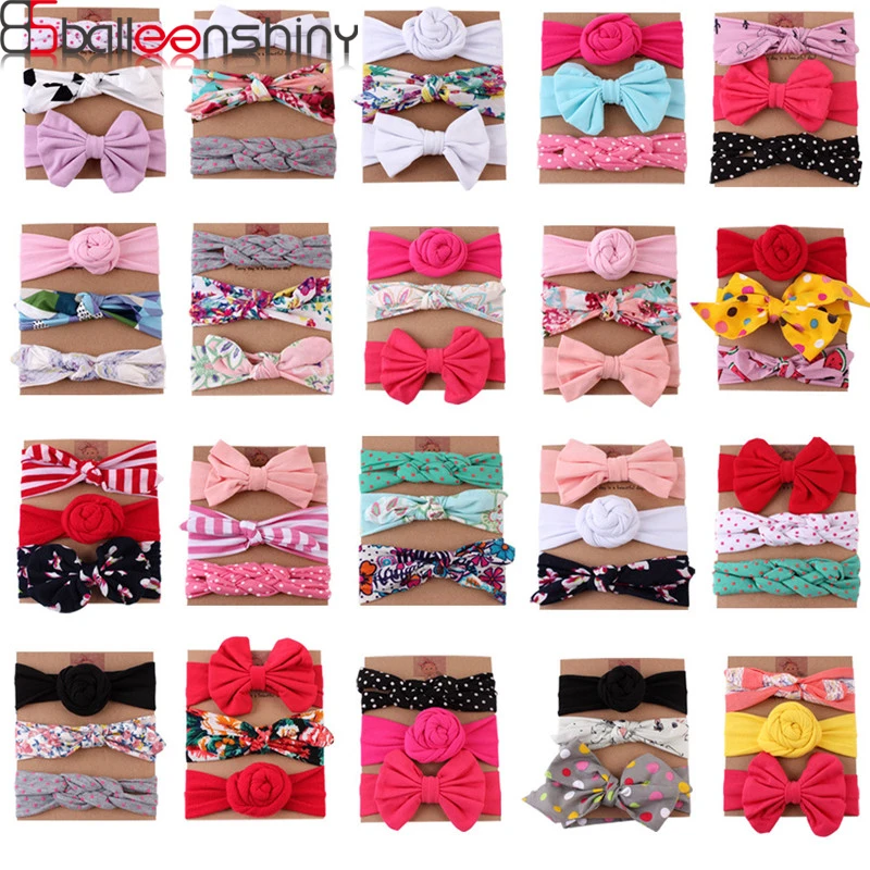 BalleenShiny 3 шт./компл. для малышей, с цветочным узором головной убор, детский Тюрбан повязка с бантом и заячьими ушками женские аксессуары для