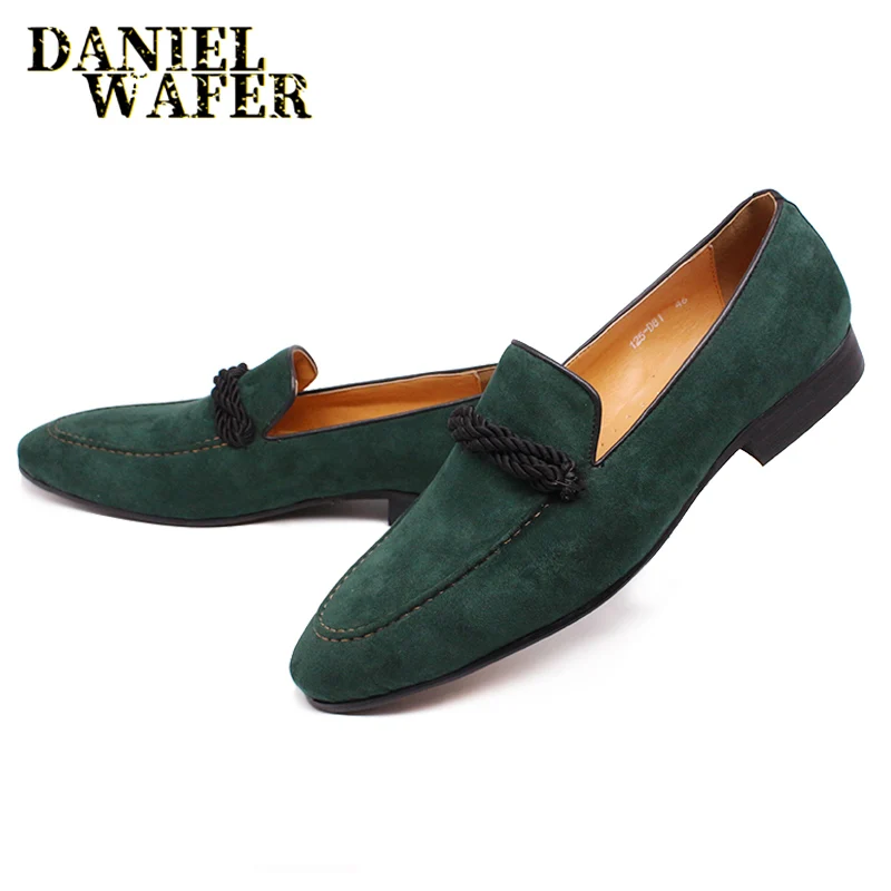 

LUXURY LEATHER LOAFERS MEN SHOES GREEN COW SUEDE SHOES SLIP ON POINTED TOE FORMAL DRESS WEDDING OFFICE CASUAL MEN SHOES