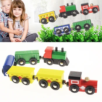 

Wooden Children Toy Decoration Ornament Puzzle Assembled Building Blocks Hauling Train Toys (6 Packs) Y