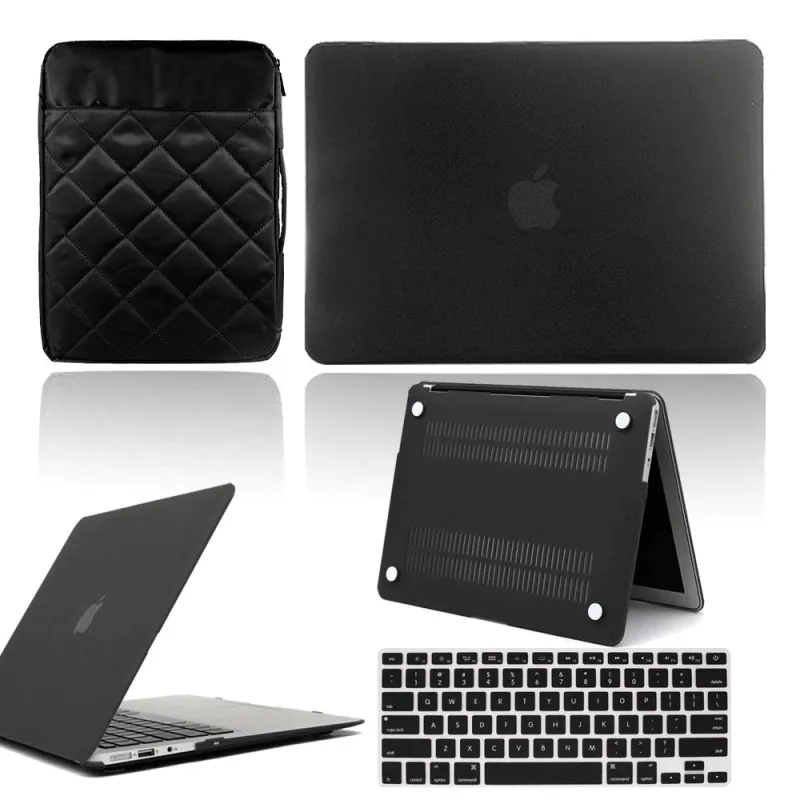 KK&LL Apple macbook Air Pro retina 11 12 13 15 и Air13/Pro 13 15-Touch Bar Жесткий Чехол для ноутбука+ сумка на рукав+ чехол для клавиатуры - Цвет: Black