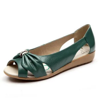 

Summer Shoes Women Sandals Genuine Leather Casual Ladies Shoes Open Toe Bowknot Big Size 42 Slip On Women's Flat Sandals XKD4340
