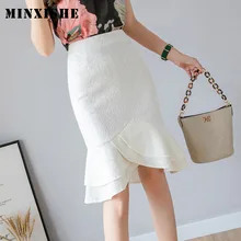 Сексуальная Новая кружевная юбка-смокинг средней длины с высокой талией, Женская Весенняя деловая юбка-русалка, прочные юбки, облегающие офисные женские юбки с оборками