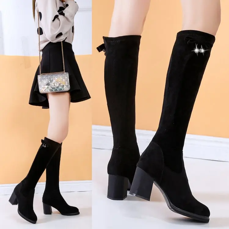 

Elasticity over-the-Knee Boots Women's 2019 Autumn And Winter New Style Chunky-Heel Semi-high Heeled Thigh Boot Boots Hight-to