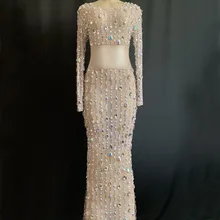 Блестящие разноцветные стразы, жемчуг, длинное платье, день рождения, празднование, стрейчевое платье, прозрачная перспектива, вечерние сексуальные платья