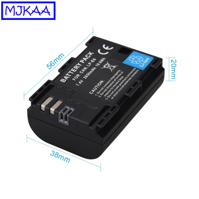 MJKAA LP-E6 2650mAh 7,4 V 19.6Wh литий-ионный аккумулятор для цифровой камеры для EOS 5D Mark II III 6D 7D 60D 60Da 70D 80D DSLR EOS 5DS