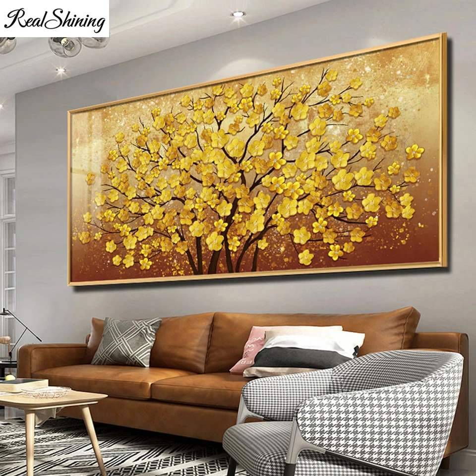 

Алмазная вышивка золотого и желтого цветов богатых деревьев 5D алмазная живопись вышивка крестиком DIY Стразы мозаика домашний декор T1119