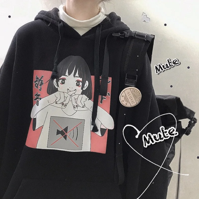 Женская толстовка с капюшоном Ulzzang зимняя японским мультяшным принтом в стиле
