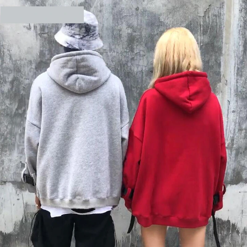 Креативные рукава пряжки ленты Вышивка буквы флис с капюшоном свитера пуловер толстовки уличная хип хоп Повседневная мода