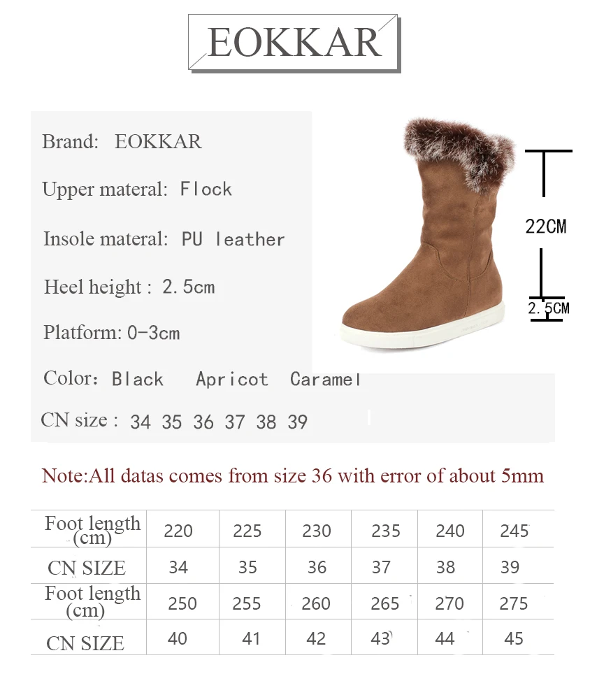 Eokkar/ г. Женские ботинки до середины икры зимние ботинки из флока элегантные модные Универсальные женские ботинки на меху с круглым носком без застежки размеры 34-43