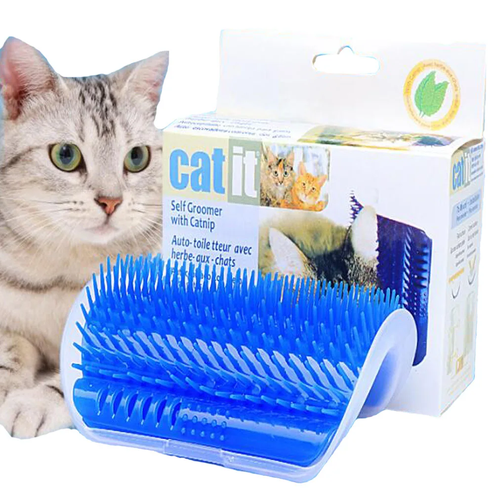 Pet Cats Brush Corner Cat Massage Self Groomer Comb Brush With Catnip Cat rubs the face with a Tickling Comb