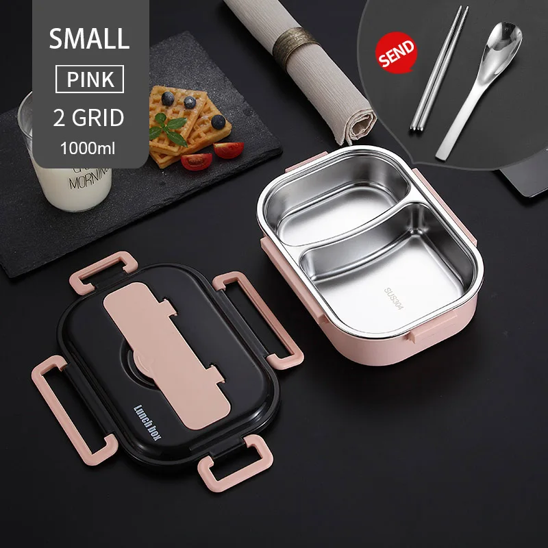 1000ml 2 Grid Pink WORTHBUY японский детский Ланч-бокс из нержавеющей стали 304, Ланч-бокс с отсеком, посуда, контейнер для микроволновой печи - Цвет: 1000ml 2 Grid Pink