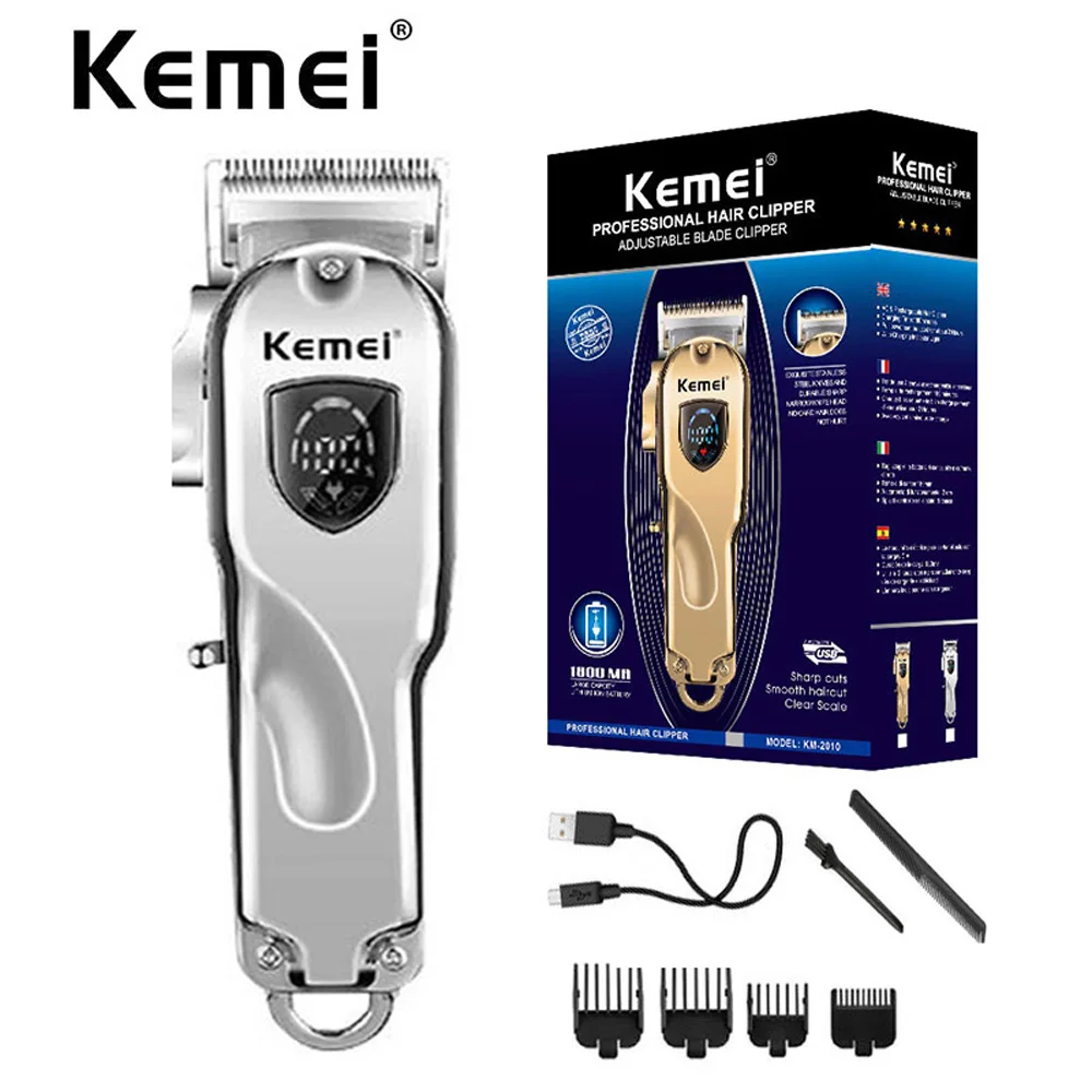 KM-2010 Hair Clipper All-metal Barber Professional Electric Cordless LCD Trimmer Gold Silver Cutting Machine Mower | Бытовая техника