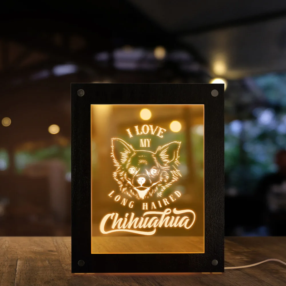 

I Love My Long Haired Chihuahua Puppy Led USB Light Frame Chihuahua Doggie Kid Room Sleepy Night Lamp Pet Lover Lighting Lamp