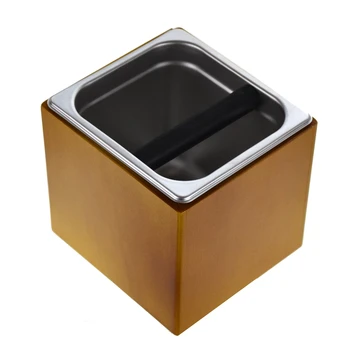 

Stainless Steel Espresso Square Knock Box Coffee Grounds Container for Barista with Silicone Rod Cover and Wooden Box