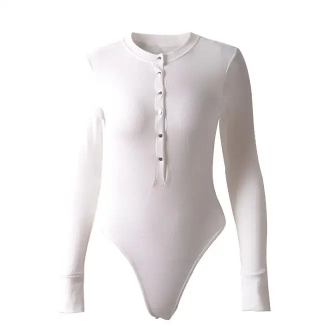 white Облегающий боди с длинными рукавами и круглым вырезом; сезон осень-зима; сплошной цвет вязания; черный короткий комбинезон; белый комбинезон - Цвет: white