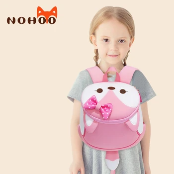 

NOHOO girl backpack for school 3D cute fox School backpack Toddler Kids Neoprene Kindergarten Cartoon children bag Girl gift