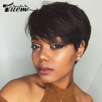 

Trueme Human Hair Wigs For Women Brazilian Remy Hair Wigs Pixie Cut Short Hair Full Wigs Blonde Brown Burgundy Mix Color