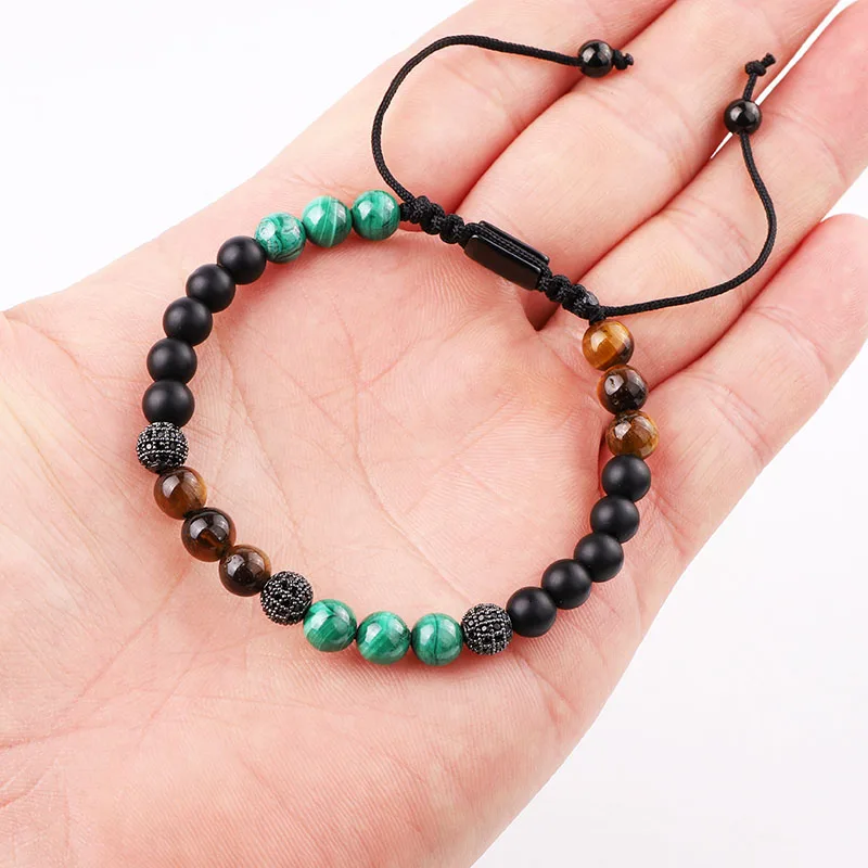 New Design High Quality Natural Real Malachite Stone CZ Pave Ball Braided Friendship Macrame Bracelet Men - Image 5