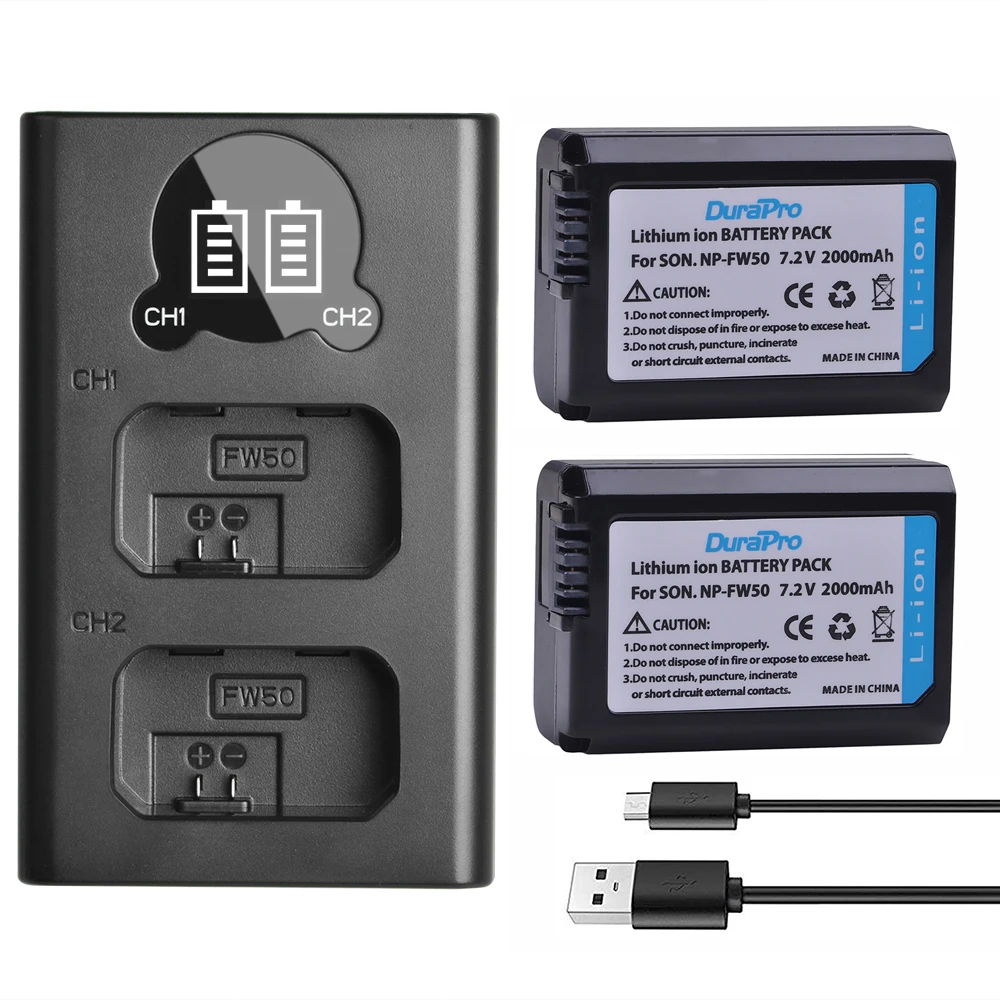 

DuraPro NP-FW50 NP FW50 Li-ion Battery +LED Charger Set For Sony A6000 NEX-7 NEX-5N NEX-F3 NEX-5C Alpha 7R II Camera