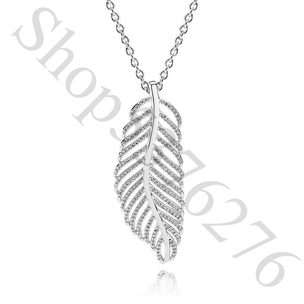 Real 925 Sterling Silver Light as a Shimmering Feather Fashion Pendant Necklace Fit Pandora Women Bead Charm Gift DIY Jewelry | Украшения и